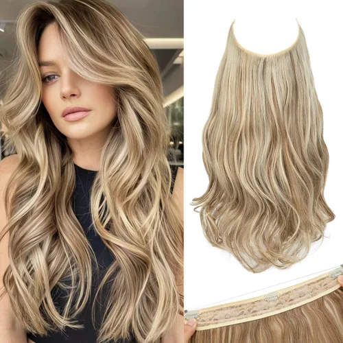 Miniatura 32 de SARLA Extensiones de cabello con alambre invisible con 3 clips, postizo sintético corto, ondulado, rizado, diadema ajustable transparente