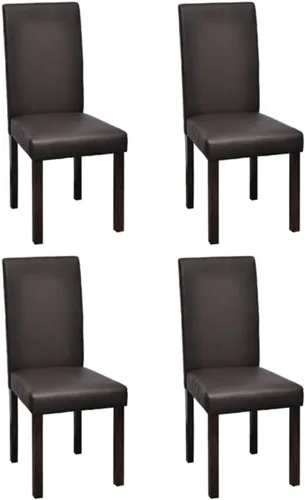 Juego de 4 sillas de comedor modernas de piel sintética con marco de madera marrón con respaldo de asiento acolchado, cómodo estilo de granja para