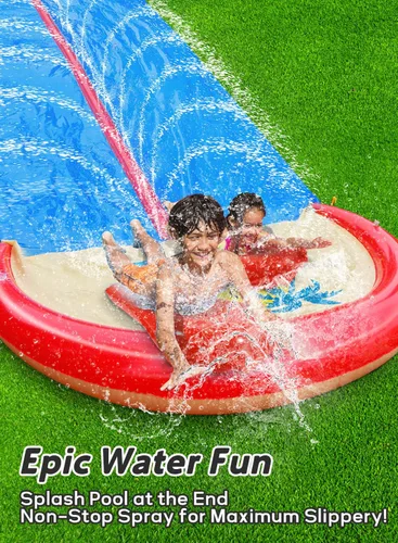 Miniatura 4 de Spring Water Tobogán acuático de 22 pies para niños y adultos, toboganes de agua extra largos y resistentes con rociadores, tobogán de 2 carriles