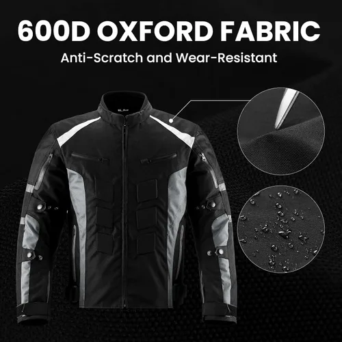 Miniatura 8 de Chaqueta de motocicleta ILM con armadura CE para hombres Enduro Touring Dualsport, resistente al agua, textil, para todo tipo de clima B02 Negro