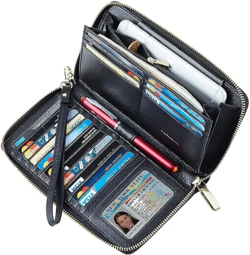 Miniatura 2 de Chelmon - Monedero para mujer de cuero genuino con bloqueo de señal RFID para tarjetas de crédito