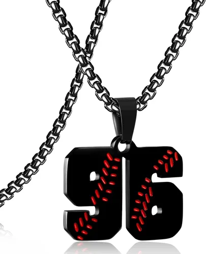 Miniatura 123 de SKQIR Colgante de número de jersey de béisbol para hombres y niños - Cadena de acero inoxidable para atletas - Negro