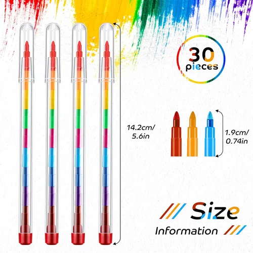 Miniatura 2 de Outus 30 lápices apilables de colores a granel, regalos de graduación, regalos de fin de año, recuerdos de fiesta de bricolaje, lápiz arcoíris
