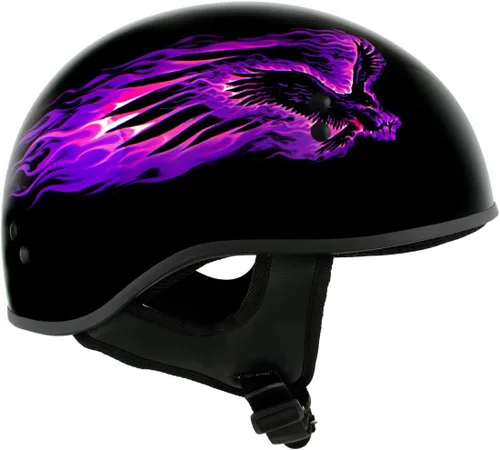 Miniatura 2 de Hot Leathers HLD1007 'Black Out Eagle' - Medio casco para motocicleta con diseño de calavera, color negro brillante, para hombres y mujeres, talla M