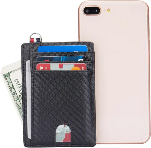 Miniatura 7 de Billetera delgada minimalista con bolsillo frontal, bloqueo RFID de viaje, billetera delgada de cuero, tarjetero para tarjetas de crédito