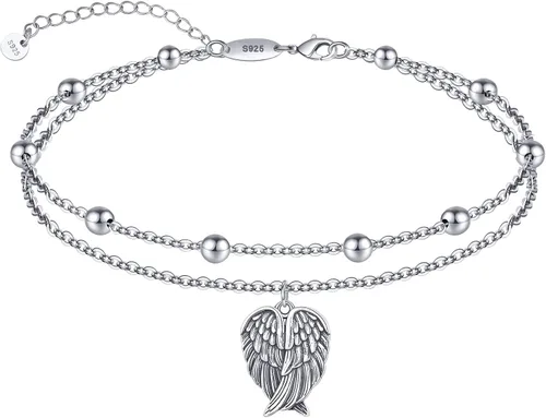 Miniatura 132 de CHIC & ARTSY Tobilleras delicadas de plata de ley S925 para verano, pulsera de tobillo ajustable multicapa para playa, joyería de pie para mujer