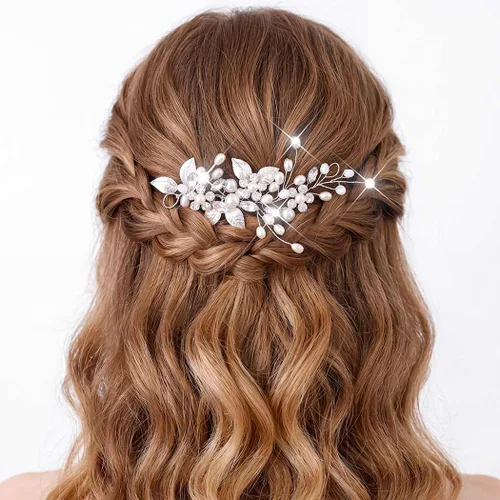 Miniatura 7 de Catery Pearl Bride Wedding Hair Vines Wedding Hair Pieces Wedding Hair Pieces Bridal Hair Accessories for Brides (Plata)