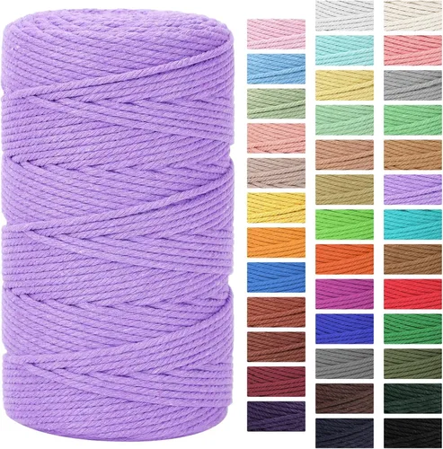 Miniatura 40 de Cordón de macramé de 0.118 in x 328 yardas Cuerda de macramé 100% algodón natural Cuerda de algodón trenzado de 4 hebras para manualidades, Gris
