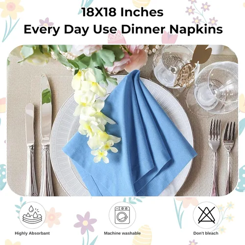 Miniatura 4 de Servilletas de tela para uso diario, 100% algodón, 18 x 18 pulgadas, color azul, servilletas de boda, servilletas de cóctel, servilletas de tela
