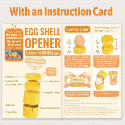 Miniatura 9 de Abridor de cáscara de huevo duro 2 en 1, pelador de huevos con perforador, lindo separador de huevos para huevos crudos, galleta de huevos