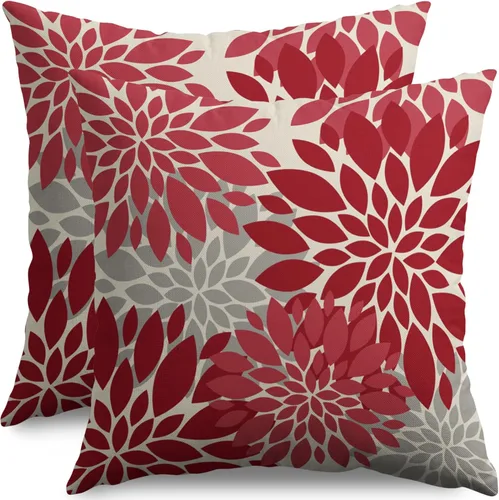 Miniatura 74 de Fundas de Almohada Azul Aguamarina 16X16 Pulgadas Juego de 2, Flores de Dalia Primavera Verano Floral Crema Fundas de Almohada Decorativas