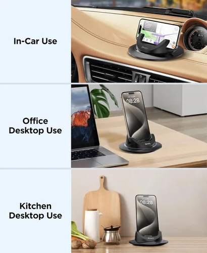 Miniatura 7 de Beeasy Soporte de teléfono celular para salpicadero de automóvil, soporte de teléfono con silicona giratoria de 360°, antideslizante, soporte