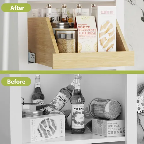 Miniatura 5 de ROOMTEC Organizador de gabinete extraíble con correderas de riel de extensión completa, estante extraíble de madera para armario de cocina