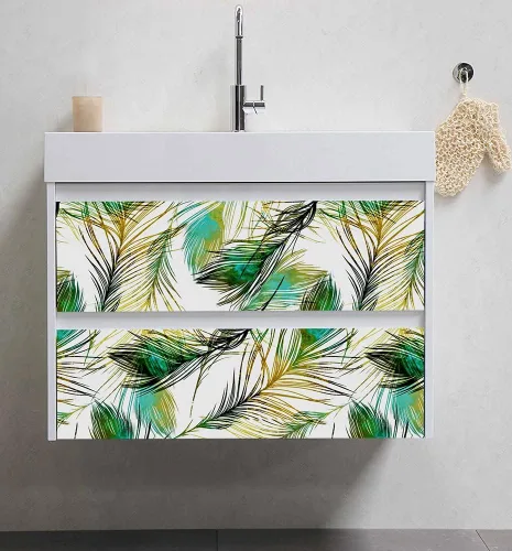 Miniatura 5 de F1689-2 Papel tapiz de plumas mate para despegar y pegar, 17.7 pulgadas x 9.8 pies, color verde/con lazo, vinilo extraíble, autoadhesivo, papel