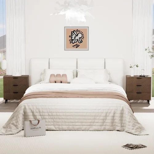 Miniatura 13 de Royal Windsor Mesita de noche acanalada con 3 cajones, mesa auxiliar lateral, armario de almacenamiento de acento, mesita de noche moderna