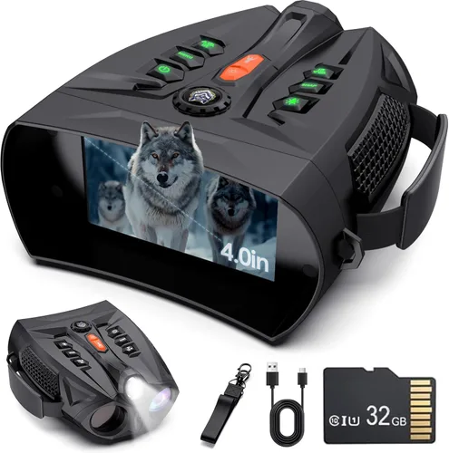 Miniatura 9 de Binoculares de visión nocturna, gafas de visión nocturna 4K para adultos con 7 niveles de IR, batería recargable de 5000 mAh, tarjeta TF de 32 GB