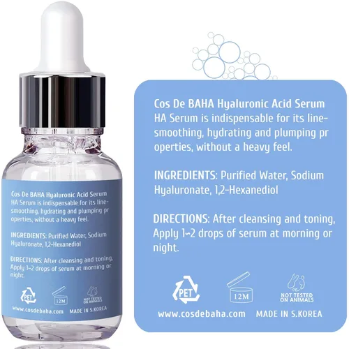 Miniatura 7 de Cos De BAHA - Suero hialurónico de 1 onza líquida, hialuronato de sodio puro, 10,000 ppm, suero facial hidratante para piel seca y deshidratada