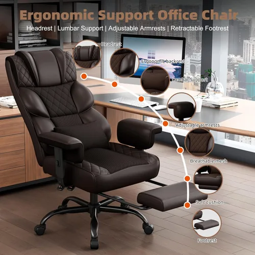 Miniatura 3 de Silla de oficina Vonesse grande y alta, silla de computadora con reposabrazos ajustables suaves, silla de juegos ergonómica con respaldo alto
