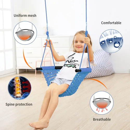 Miniatura 3 de Columpio tejido a mano para niños pequeños, asiento de columpio para niños con cuerdas ajustables, conjunto de columpios Little tikes, para exterior