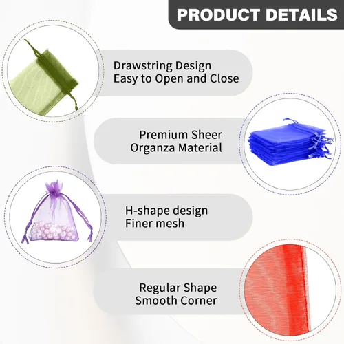 Miniatura 4 de Bolsas de organza, bolsa de organza transparente, 50 unidades, pequeñas bolsas de organza con cordón de 3 x 4 pulgadas, bolsas de regalo de joyería