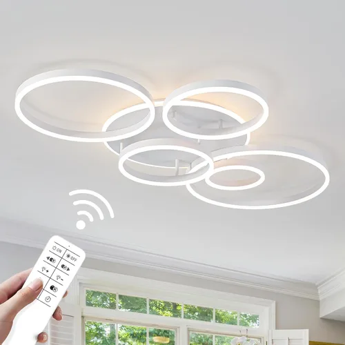 Miniatura 11 de O'NEELDY Moderna lámpara de techo LED regulable de montaje empotrado con control remoto de anillo de acrílico, 48W 3000K-6000K ajustable, lámpara