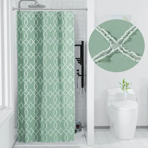 Miniatura 13 de Yimobra Juego de cortinas de ducha de tejido gofre con forro de tela a presión, tela pesada con 12 ganchos, impermeable y lavable, ventana superior