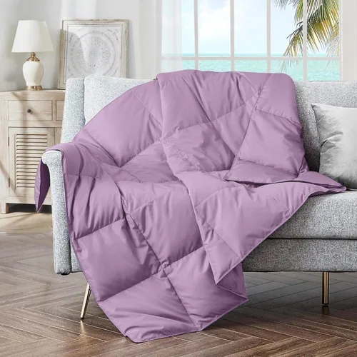 Miniatura 20 de puredown® Manta de Tiro de Plumón de Plumas Suaves Ligera Empacable para Sofá para Uso en Interiores y Exteriores, Manta de Tiro 50"X70", Beige
