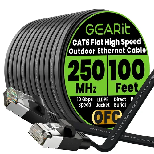 Miniatura 29 de GEARit Cable Ethernet plano Cat 6 para exteriores (15 pies, negro) Chaqueta LLDPE clasificada para entierro directo – Cat6 blindado FTP 10Gbps