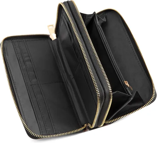 Miniatura 4 de Nabegum Cartera de leopardo para mujer con estampado de guepardo doble cremallera gran capacidad para tarjetas de crédito marrón