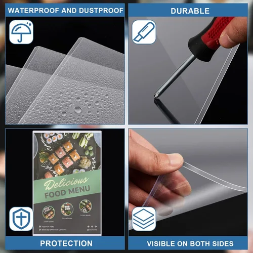 Miniatura 4 de Henoyso 50 protectores rígidos de impresión de 11 x 17 pulgadas, protectores de páginas de plástico duro resistente, soporte de menú de cristal
