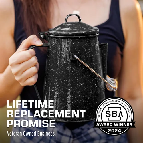 Miniatura 7 de COLETTI Hervidor clásico de camping de 60 onzas, tetera de té y campamento, sin aluminio ni plástico, ideal para hervir agua [esmalte negro]
