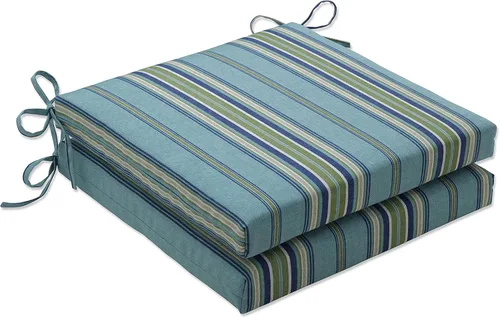 Miniatura 22 de Pillow Perfect Cojín cuadrado para asiento de silla esquinera para interiores y exteriores con lazos, relleno de fibra de felpa, resistente a