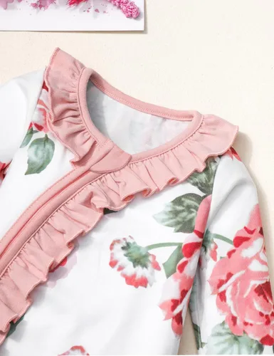 Miniatura 4 de Ropa de bebé recién nacida para bebé niña de manga larga con volantes y diadema