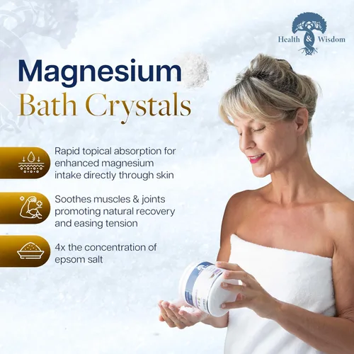 Miniatura 2 de Health and Wisdom Cristales de baño de magnesio – Sales de baño con alta concentración y absorción mejorada para alivio muscular y articular – de 14