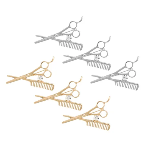 Miniatura 4 de GALPADA 12 piezas brillantes mini joyería de peluquería para tijera peluquero decoración traje herramientas plata pin peine oro collar suéter