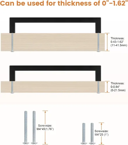 Miniatura 4 de Probrico - Tiradores cuadrados de acero inoxidable para puerta de armario o cajón, color negro, 0.5 pulgadas de ancho