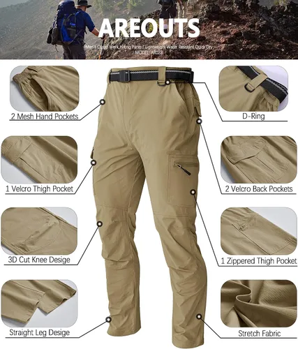 Miniatura 61 de Pantalones de senderismo para hombre, ligeros, resistentes al agua, de secado rápido, pesca, viajes, campamento, al aire libre, transpirables