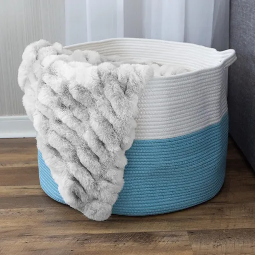 Miniatura 5 de Home-Complete - Cesta extragrande de cuerda de algodón con asas para lavandería, mantas, almohadas y almacenamiento de juguetes, cestas