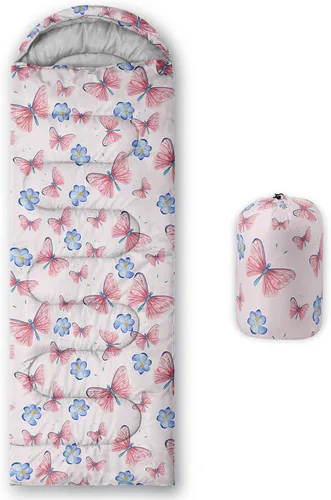 Miniatura 14 de QOOMO Saco de dormir para camping, 3 estaciones, clima cálido y fresco, ligero, saco de dormir impermeable para adultos y niños, viajes y al aire