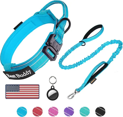 Miniatura 21 de AUBELL Collar táctico reflectante para perro, collares militares ajustables de servicio pesado K9 con asa y hebilla de metal de liberación rápida
