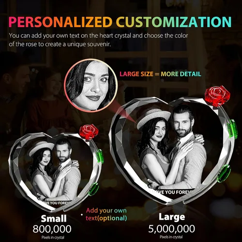 Miniatura 5 de Foto de cristal 3D con rosa de cristal rojo, regalos personalizados para mujeres, ella, él, esposa, novia, mamá, pareja, foto de cristal