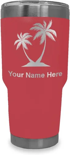 Miniatura 23 de LaserGram Vaso aislado al vacío de 20 onzas, palmeras, grabado personalizado incluido (negro)