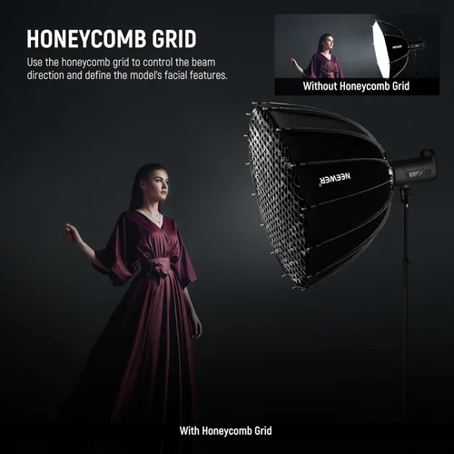 Miniatura 5 de NEEWER 35.4"/90cm Parabolic Softbox Bowens Mount, liberación rápida con difusores/rejilla/bolsa para iluminación continua de video CB60 CB200B MS60