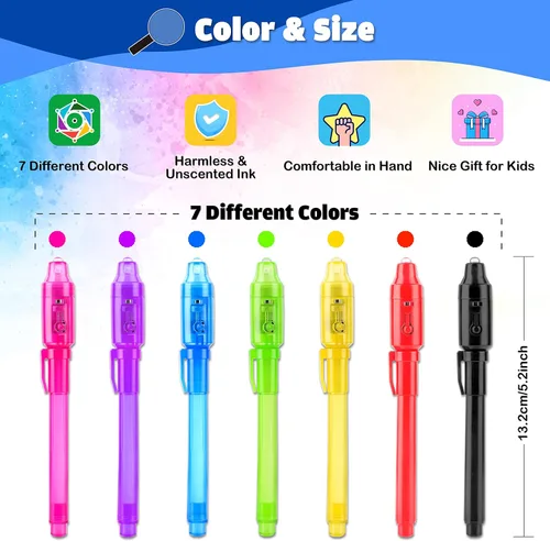 Miniatura 4 de GIFTINBOX Bolígrafo de tinta invisible, 28 unidades de bolígrafo espía con luz UV para niños, recuerdos de fiesta de cumpleaños para niños de 4 a 8