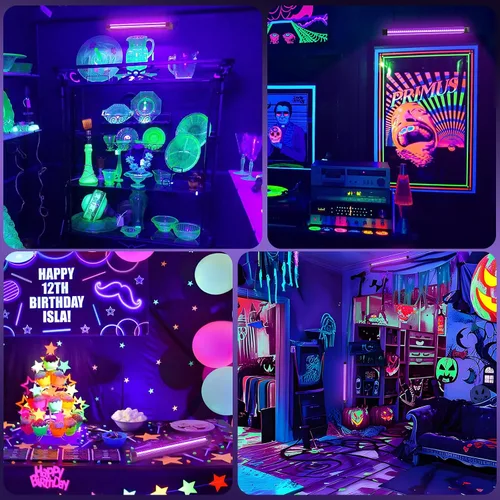Miniatura 8 de Luces negras recargables, luz negra LED portátil para fiesta brillante, barra de luz negra regulable de 10 W para Halloween, póster, decoración
