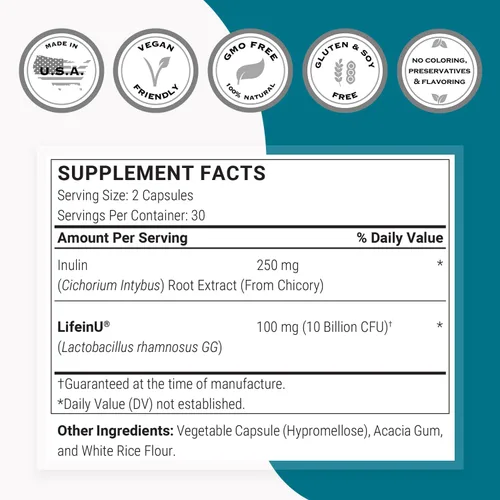 Miniatura 4 de Supersmart - Lactobacillus Rhamnosus GG 10 mil millones de UFC por día (probiótico LGG con inulina) - Apoyo digestivo e inmunológico - Salud