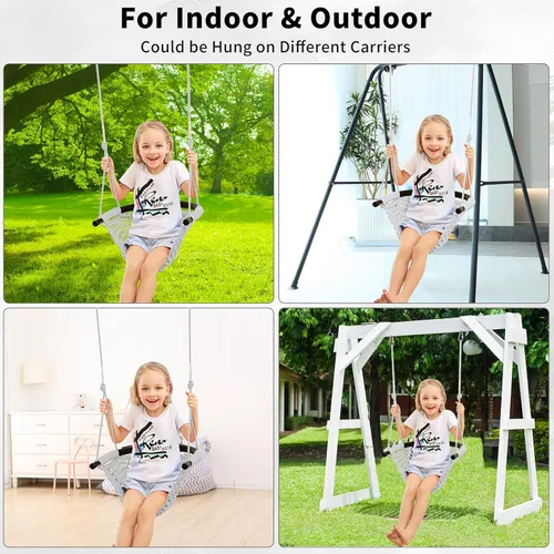 Miniatura 4 de Hi-Na Columpio de árbol para niños, asiento de columpio de cuerda ajustable para niños pequeños con ganchos de resorte y correas, capacidad de 440