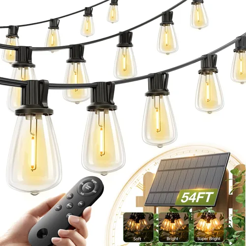 Miniatura 12 de addlon Luces de Cadena Solares de 33 (27+6) Pies Impermeables, Luz de Patio Solar con Control Remoto y Puerto USB, 9+1 Bombillas LED Irrompibles, 3