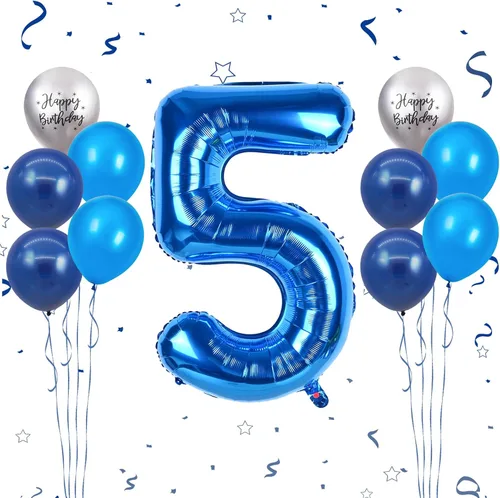 Miniatura 30 de Globos azules del número 18 de 40 pulgadas, globos de cumpleaños de 18 años, globos de látex azul claro y azul oscuro con impresión plateada