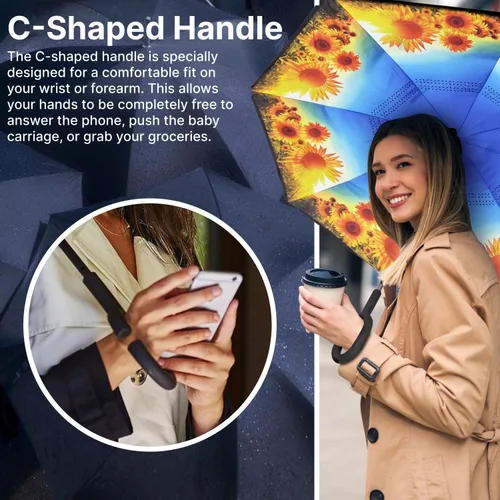 Miniatura 5 de Topsy Turvy Inverted Umbrella Windproof, UV Protection, Drip-Free, C-Shape Handle for Hand-Free Use, Self-Standing